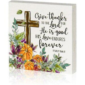 Thanksgiving Wooden Decor Indoor, Give Thanks Bible Decor Box Sign